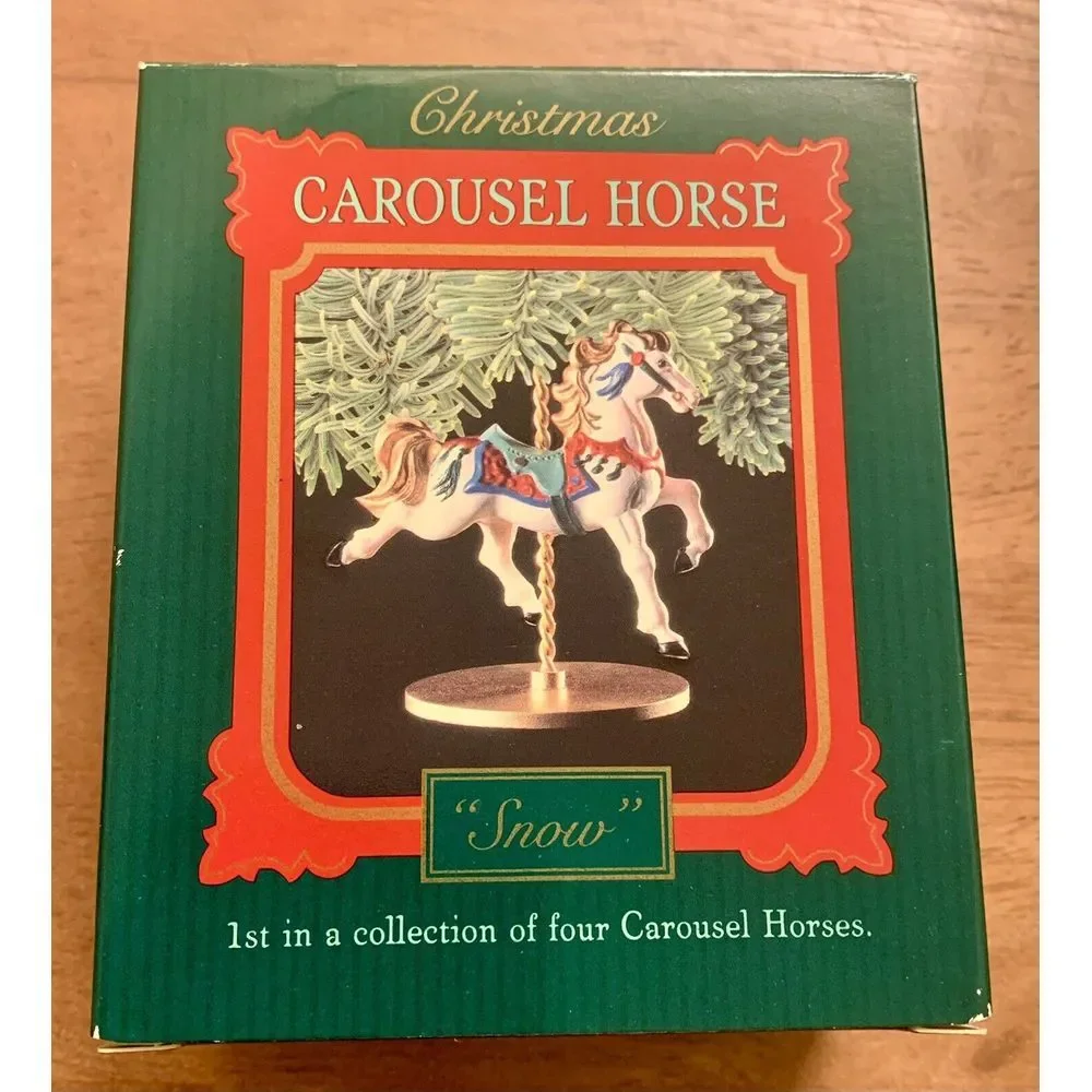 Hallmark Carousel‎ Horse Snow Christmas Ornament 1989 1st in series